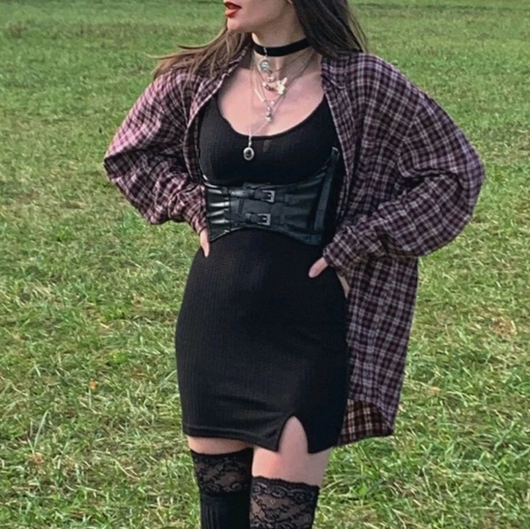 Black wide corset belt faux leather harness suspenders steampunk statement belt - Picture 10 of 16